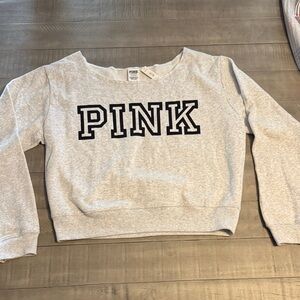 NWT- Cropped Off Shoulder PINK Sweatshirt - Gray
